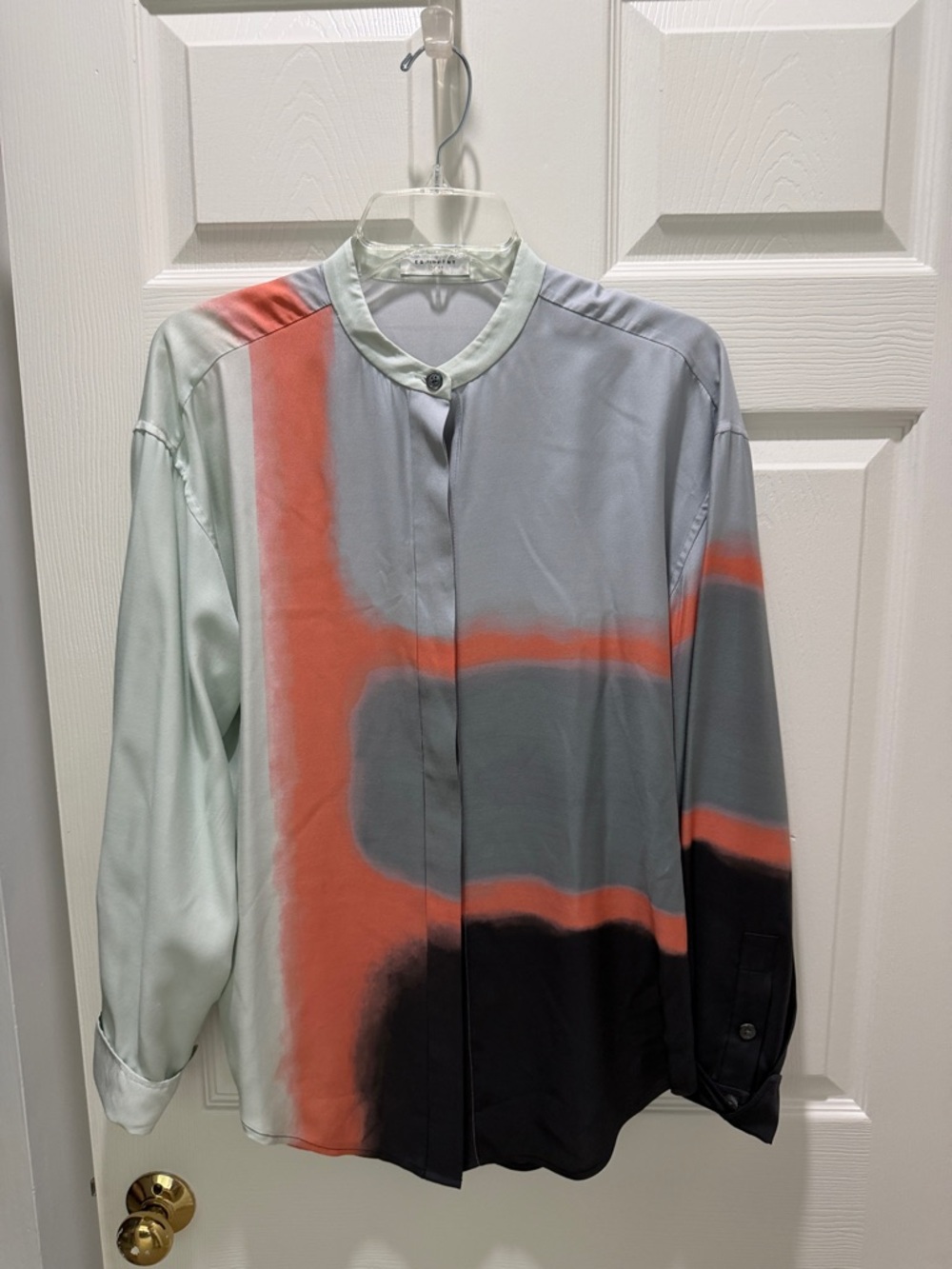 Equipment Femme Silk Blouse in Sage Green & White